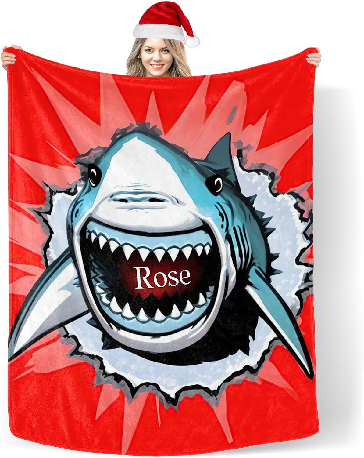 Custom Blanket with Name Shark Design 30x40 Inch Swaddling Blanket