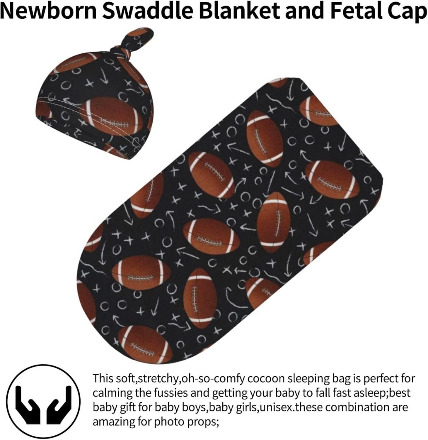 Football Baby Swaddle Blanket Beanie Set for Newborns