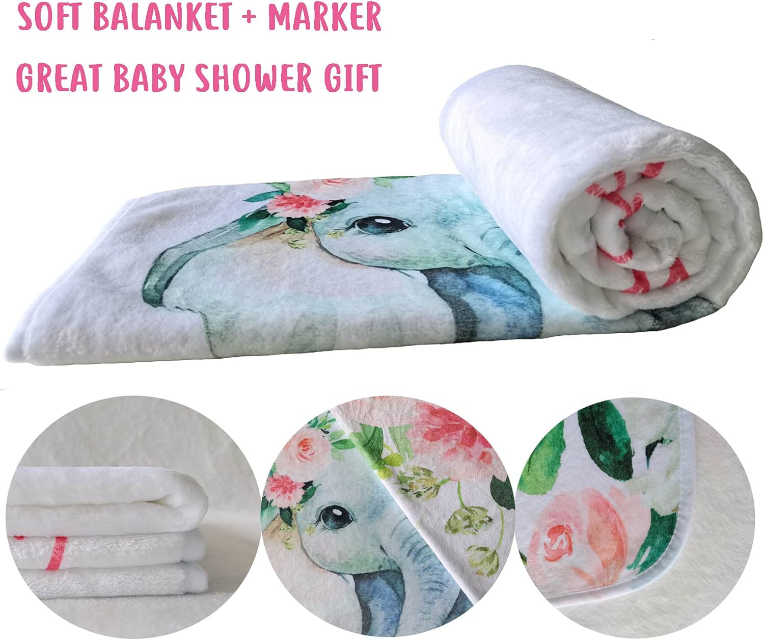 Floral Elephant Baby Monthly Milestone Blanket with Marker