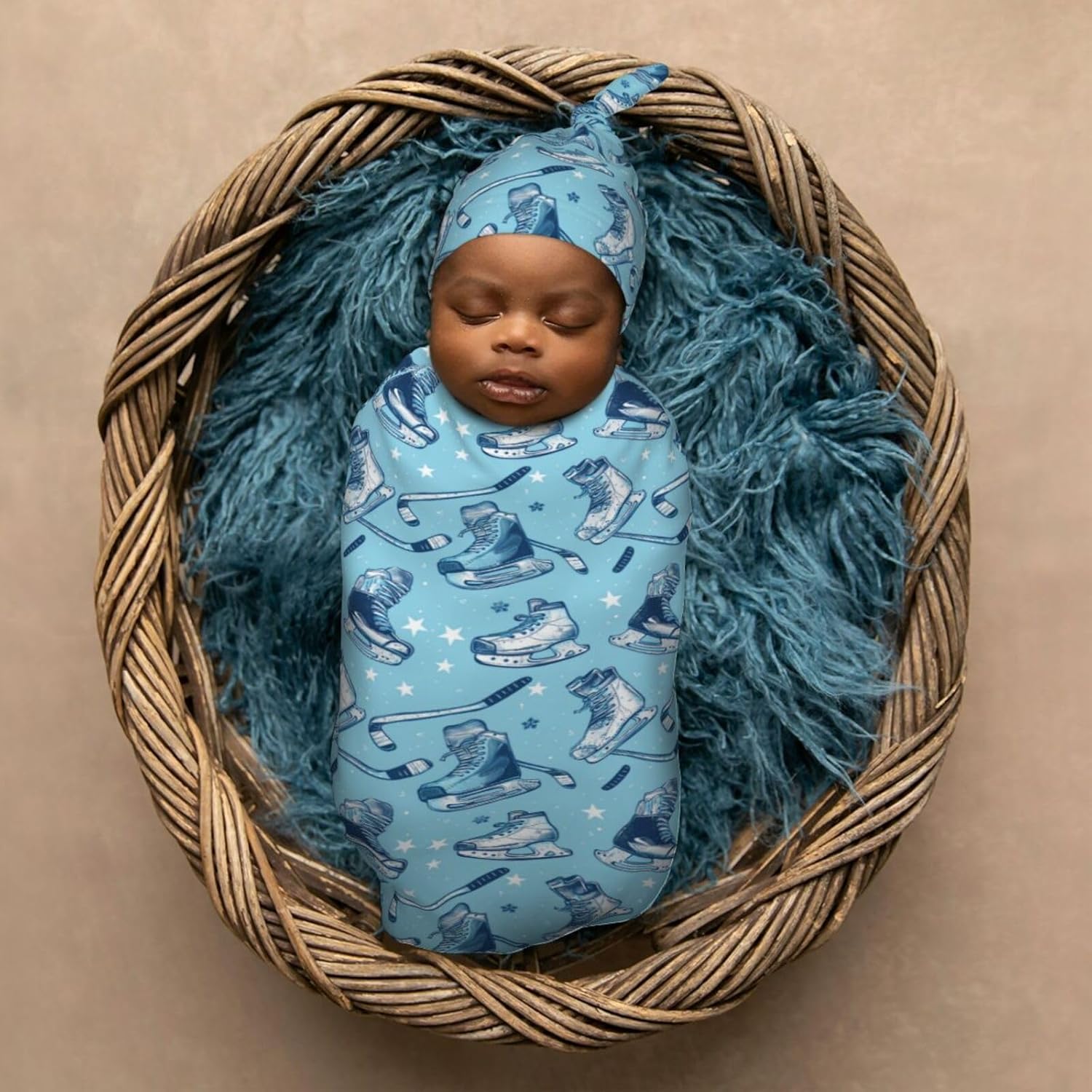 Muishi Ice Hockey Swaddle Blanket Hat Set for Newborns