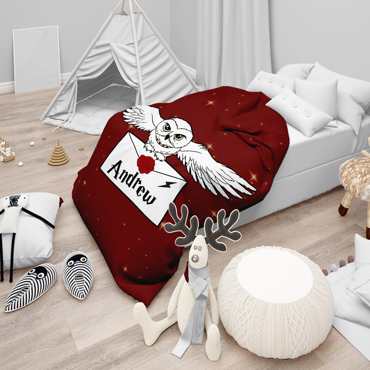 Zocoshi Personalized Wizard Owl Blanket Custom Name Letter Throw