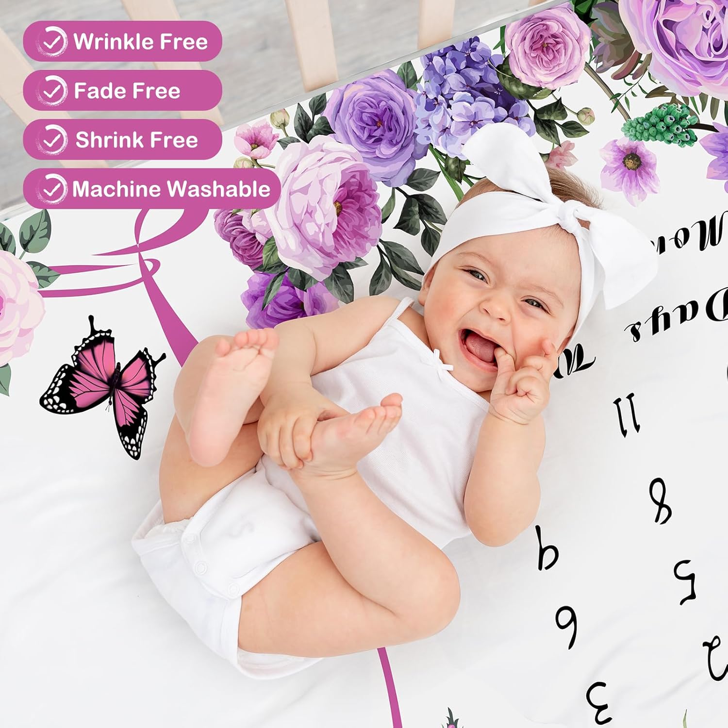 Chumia Baby Milestone Blanket with Floral Butterfly Frame