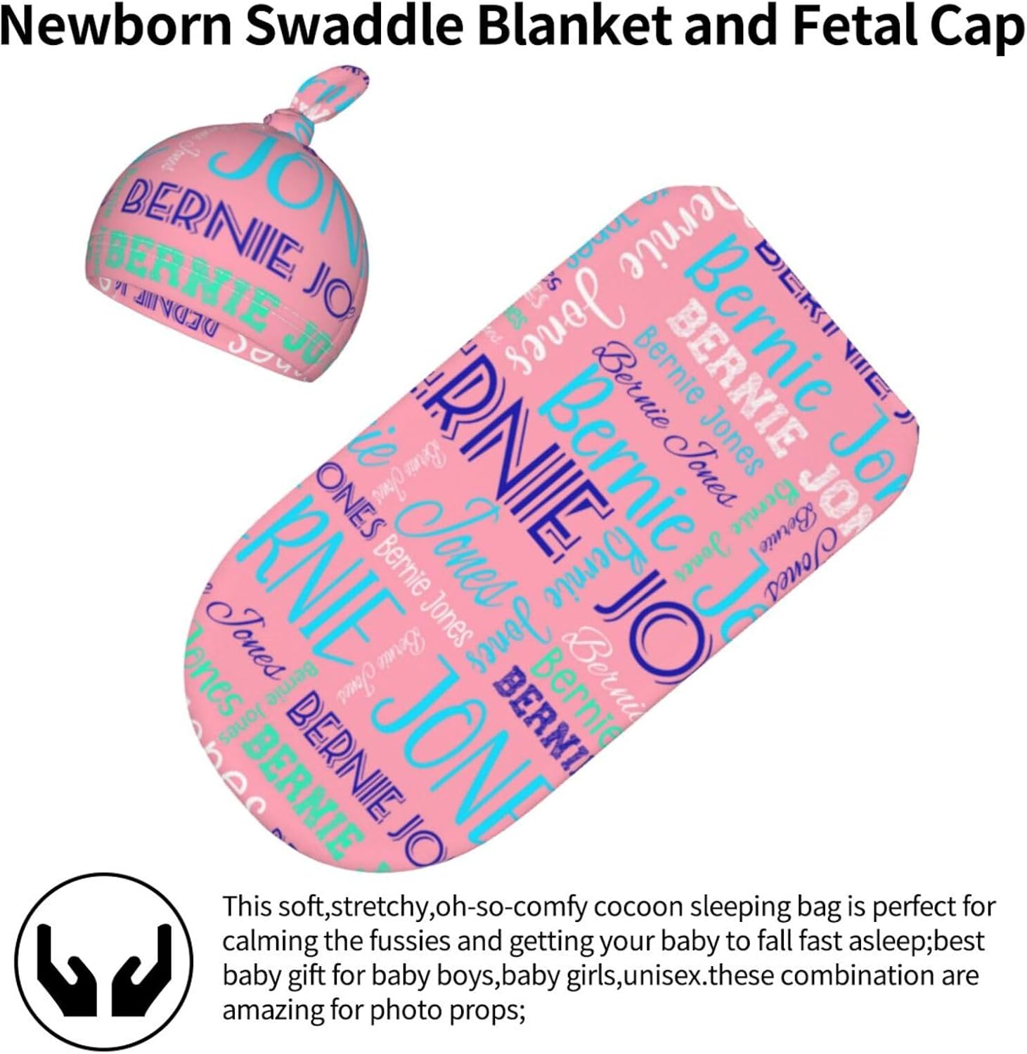 Personalized Baby Swaddle Set with Name and Hat 1