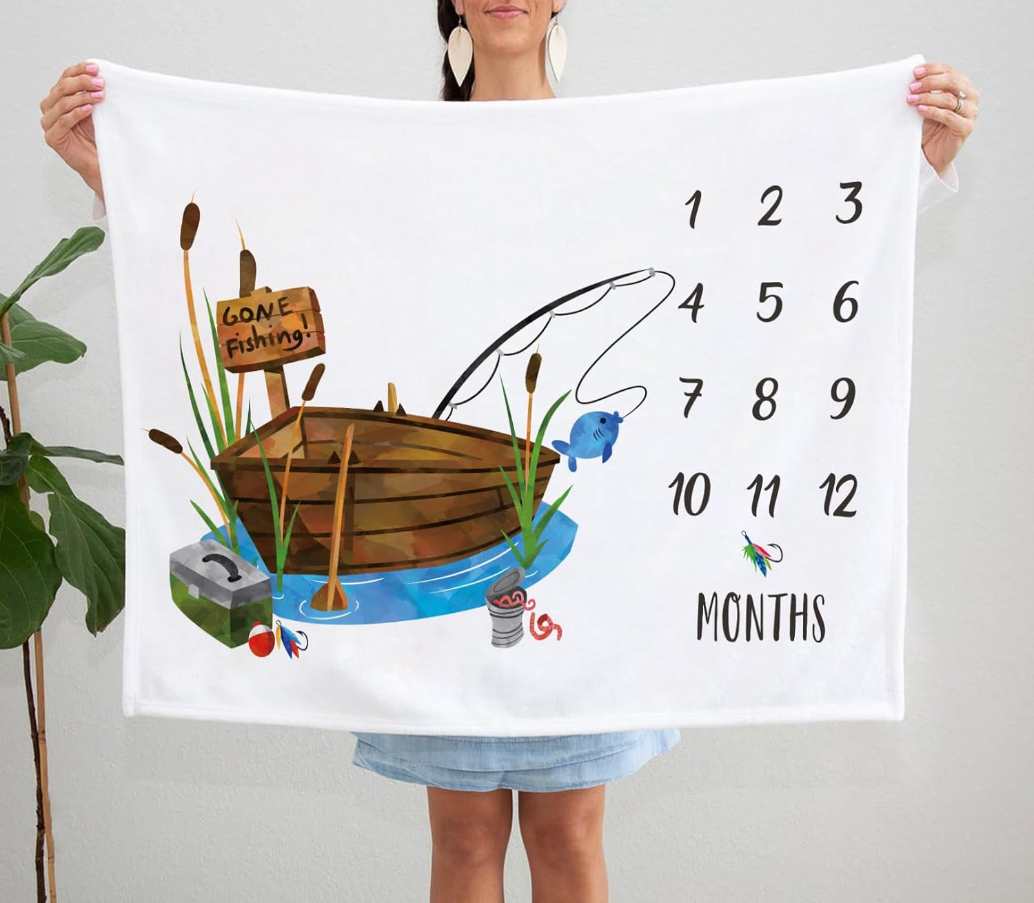 Yuzioey Fishing Baby Milestone Growth Chart Blanket