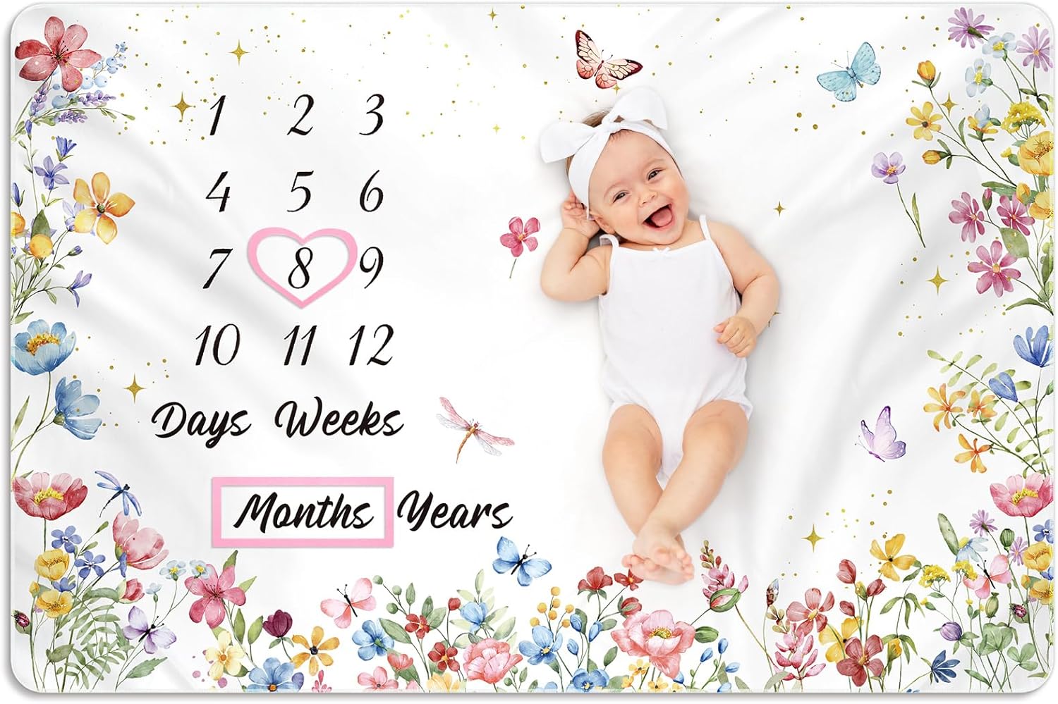 Nuanchu Wildflower Baby Milestone Blanket 60 x 40 Soft Fleece