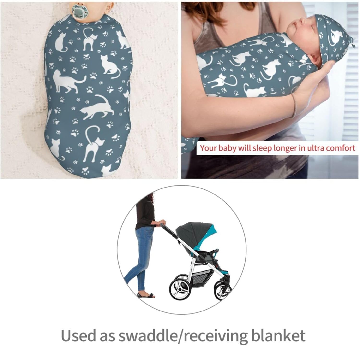 Muishi Newborn Swaddle Blanket Hat Set for Baby