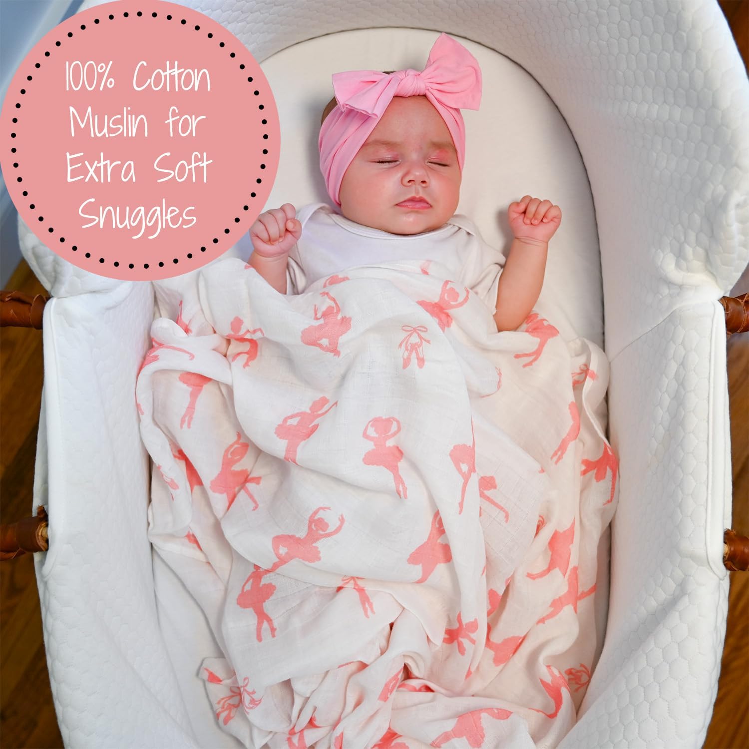 LollyBanks Ballet Print Swaddling Blanket 47x47 Inches