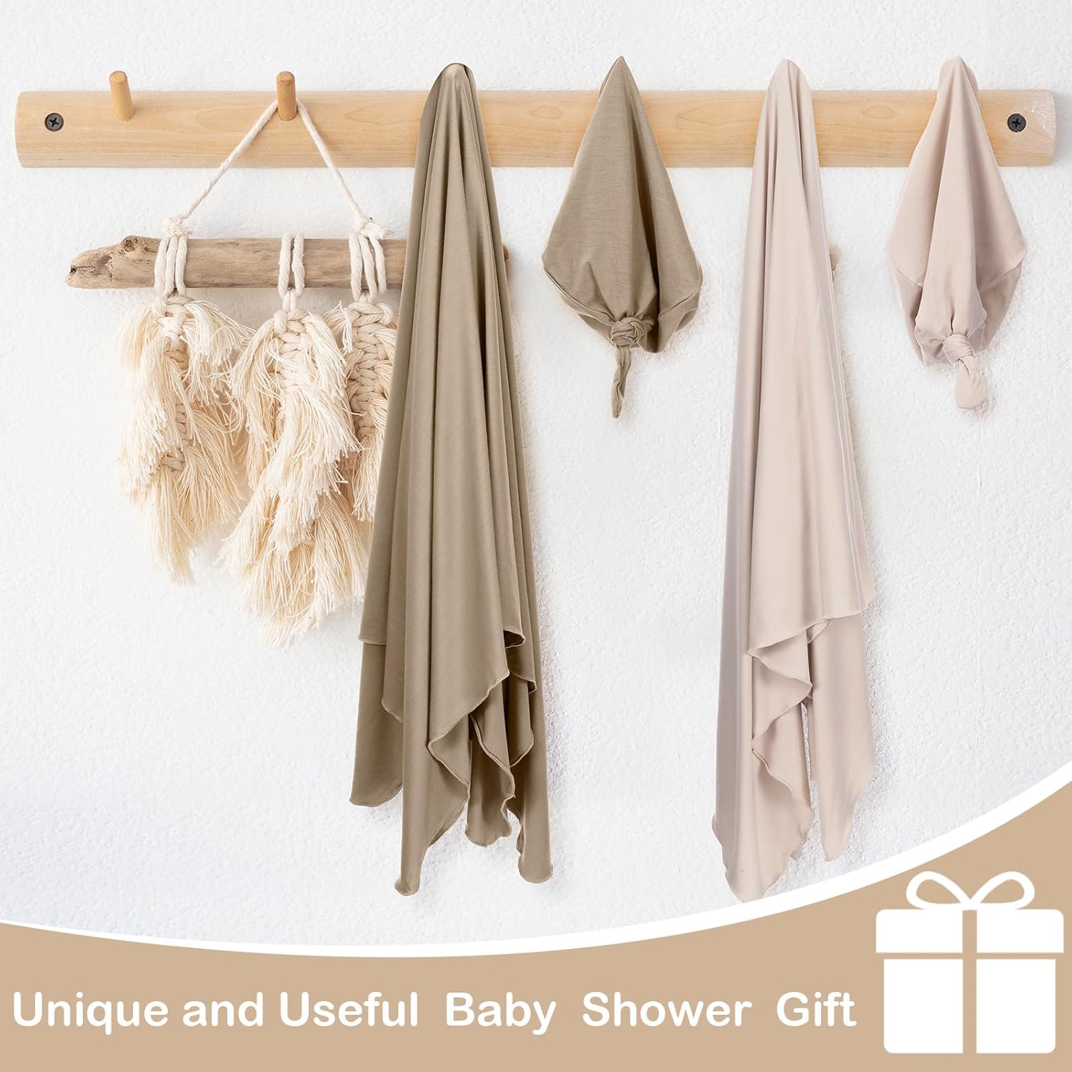 JaGely 2 Pack Baby Swaddle Blanket and Hat Set