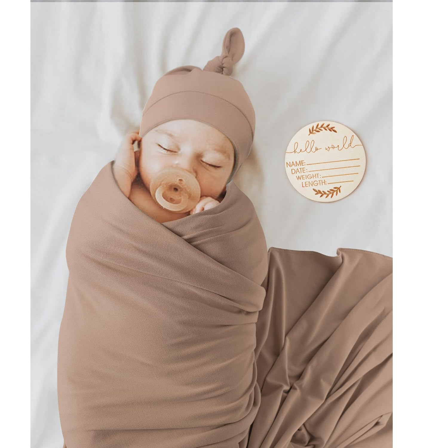 MairMore Baby Swaddle Blanket with Beanie Set Brown 1