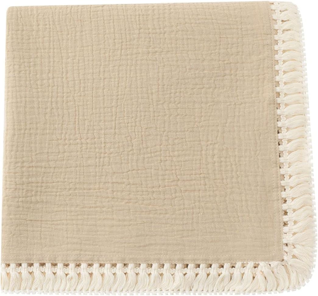 CHUNGEL Cotton Muslin Swaddle Blanket with Tassel
