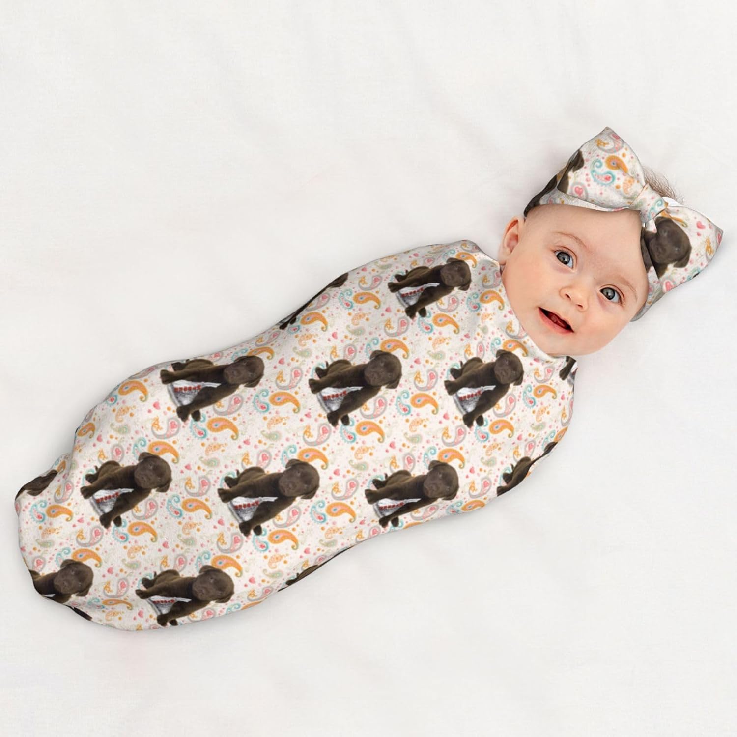 Soft Swaddle Blanket with Headband Set for Newborn Baby