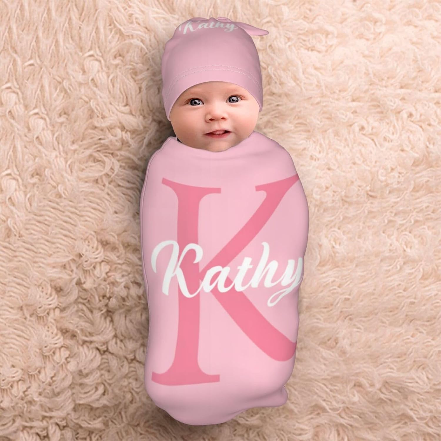 Personalized Pink Name Swaddle Set for Baby Girl or Boy