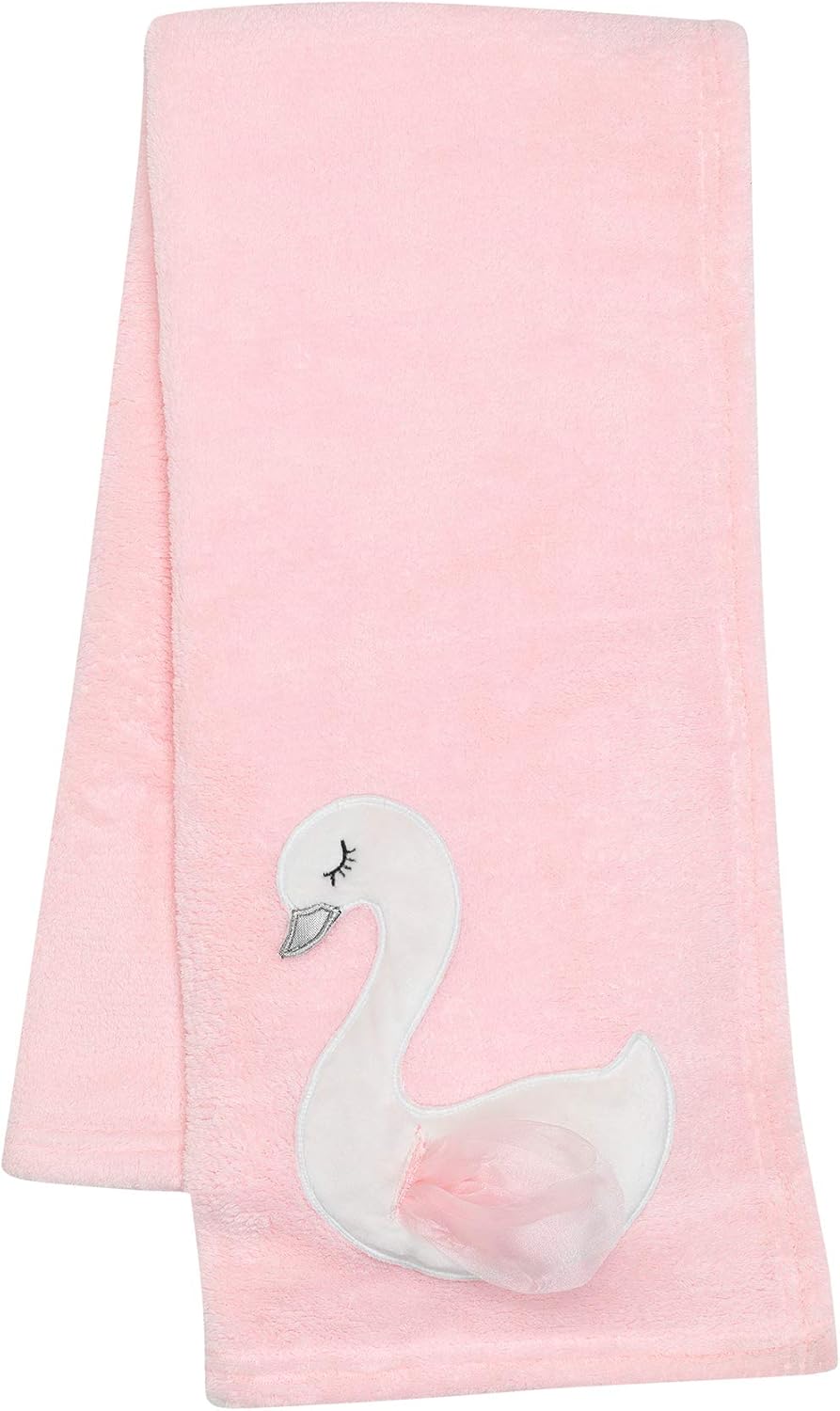 Blossom Pink White Swan Coral Fleece Baby Blanket 1
