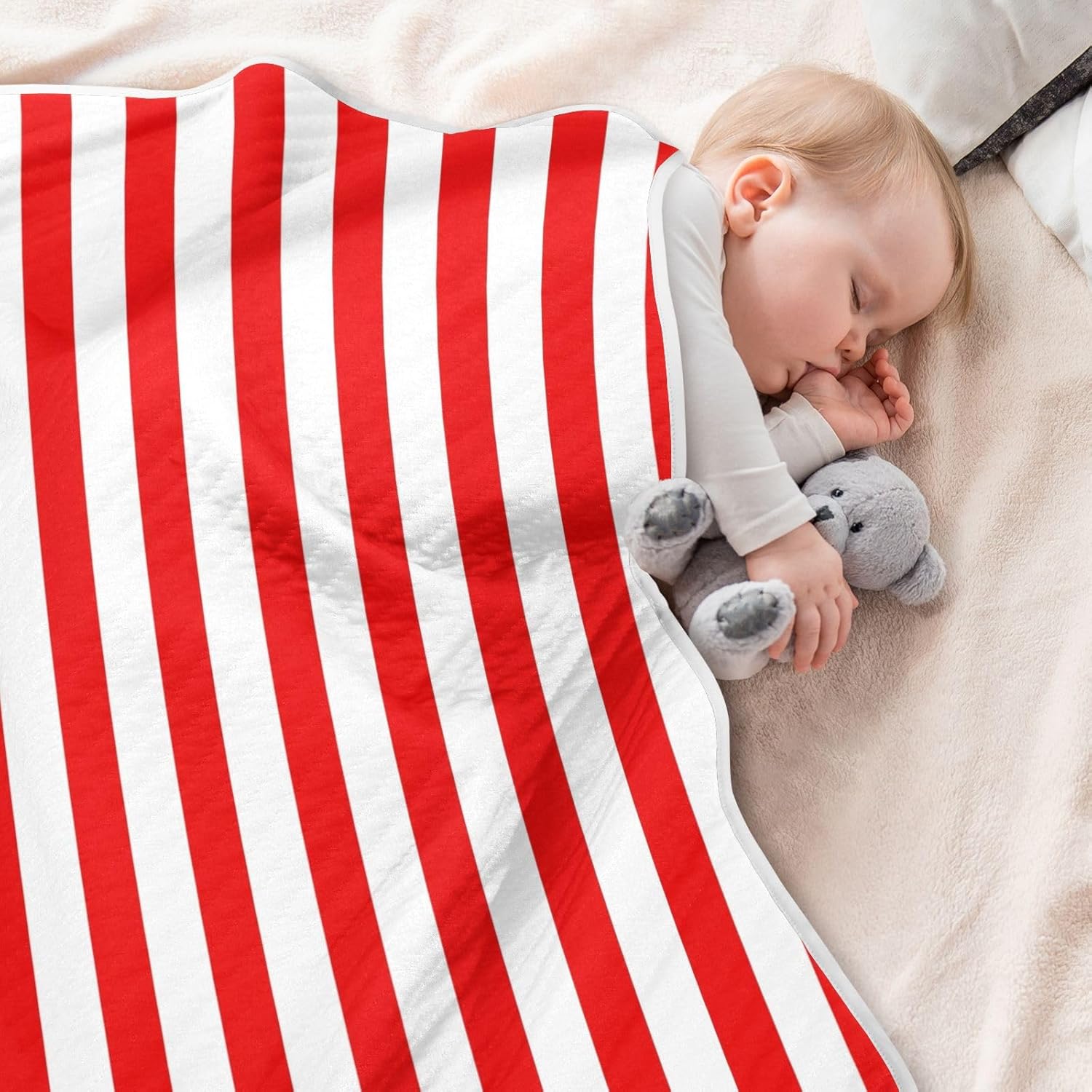 FLildon Red White Stripes Cotton Baby Blanket 30x40