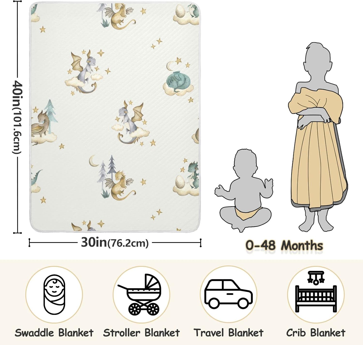 Dragon Baby Cotton Swaddle Blanket - 30x40 Inches Lightweight Soft Blanket for Infants