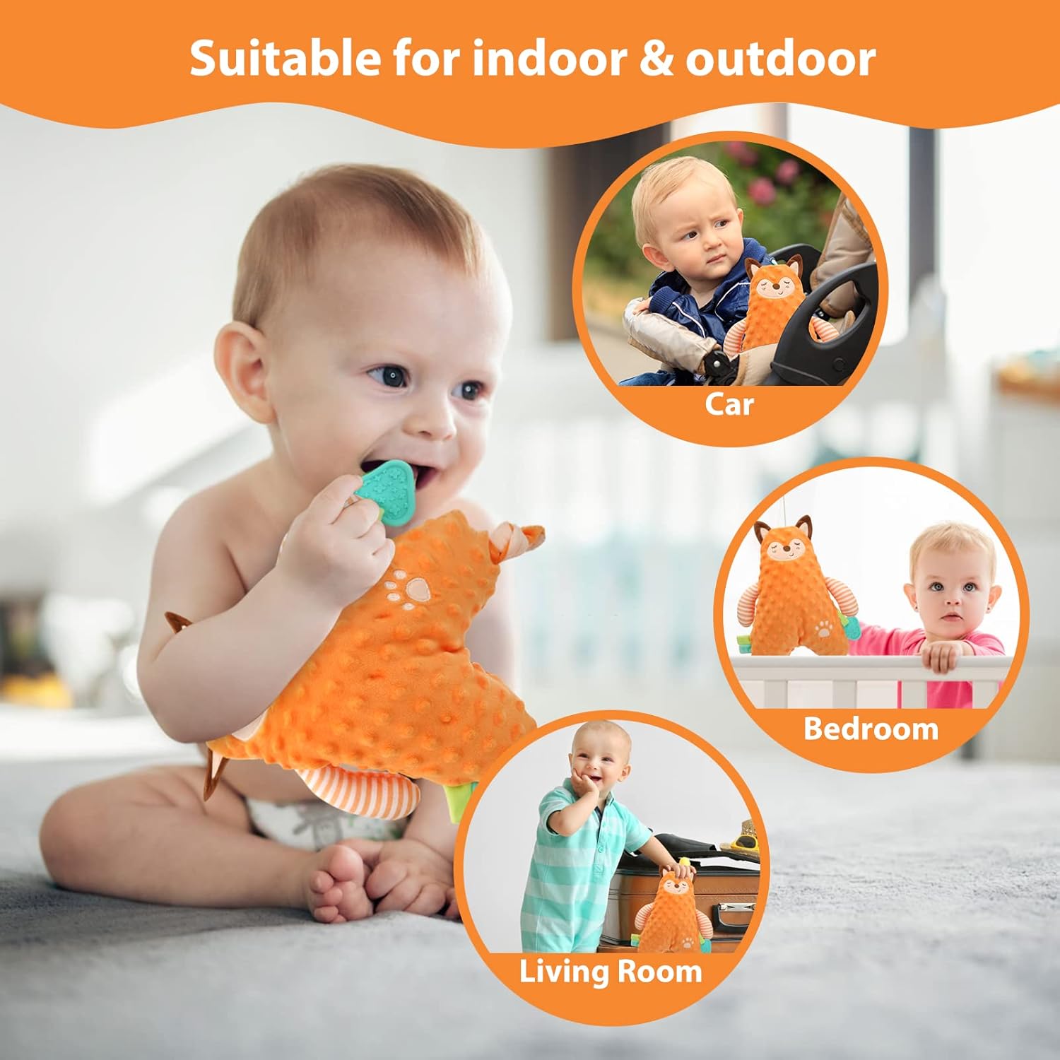 Baby Security Blanket with Teething Toy and Snuggle Animal