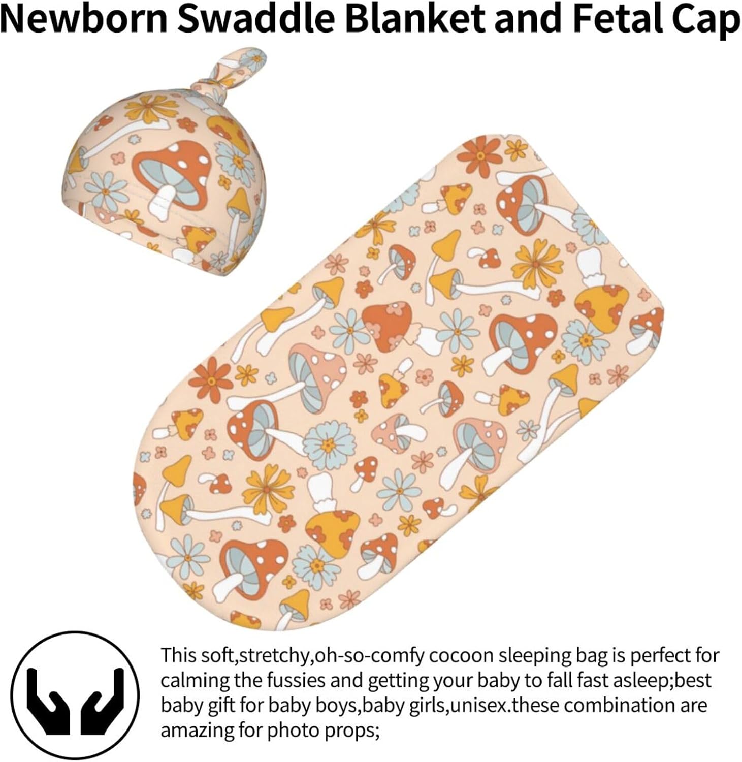 Cute Mushroom Swaddle Blanket Hat Set for Newborns