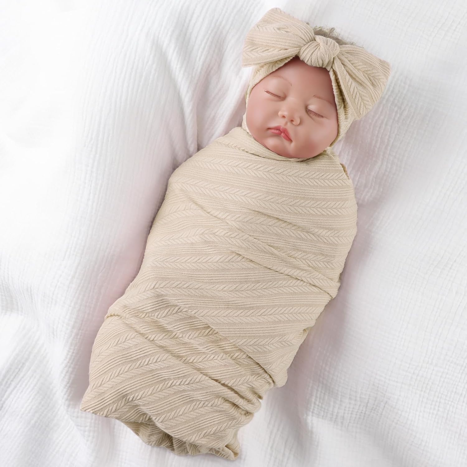 OMUKY Newborn Swaddle Blanket Set with Beanie and Headband