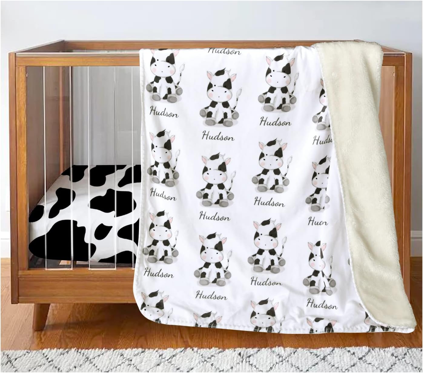 Custom Cow Print Baby Blanket with Name