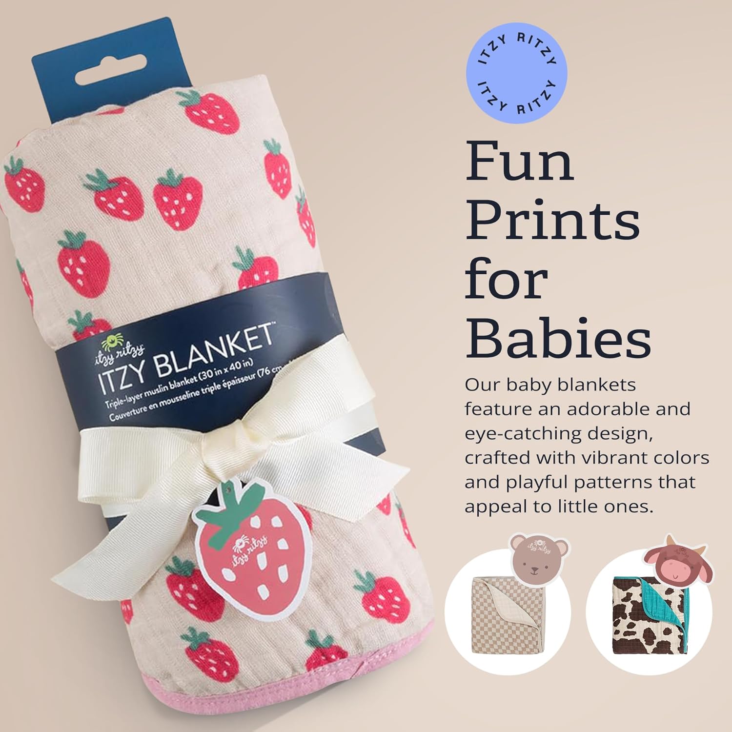 Itzy Ritzy Baby Blanket - Soft Cotton Muslin 30x40
