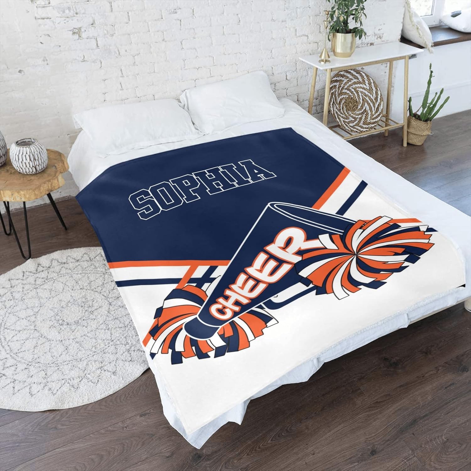 Cheerleader Orange Navy Blue Personalized Blanket