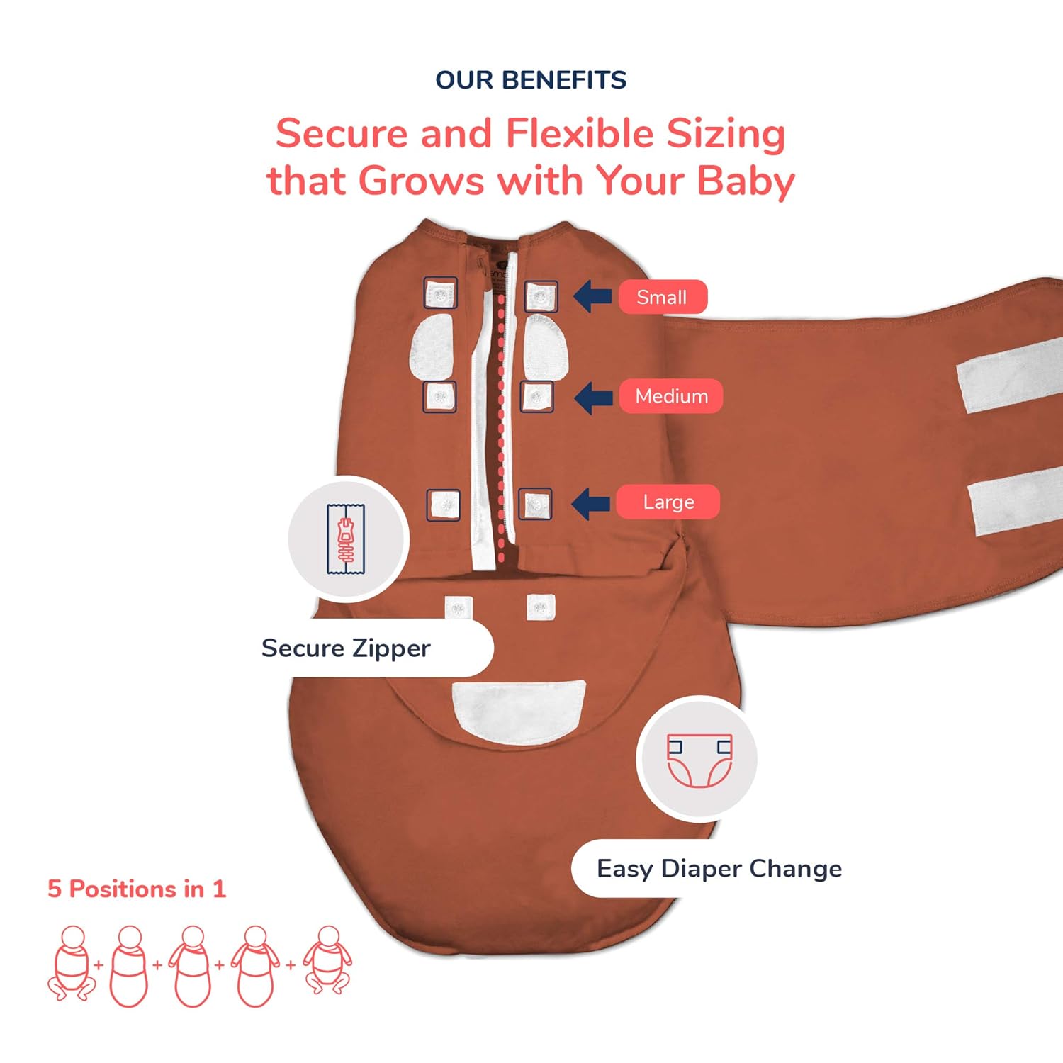 Embe 2-Way Zip Swaddle for Newborns 6-14lbs