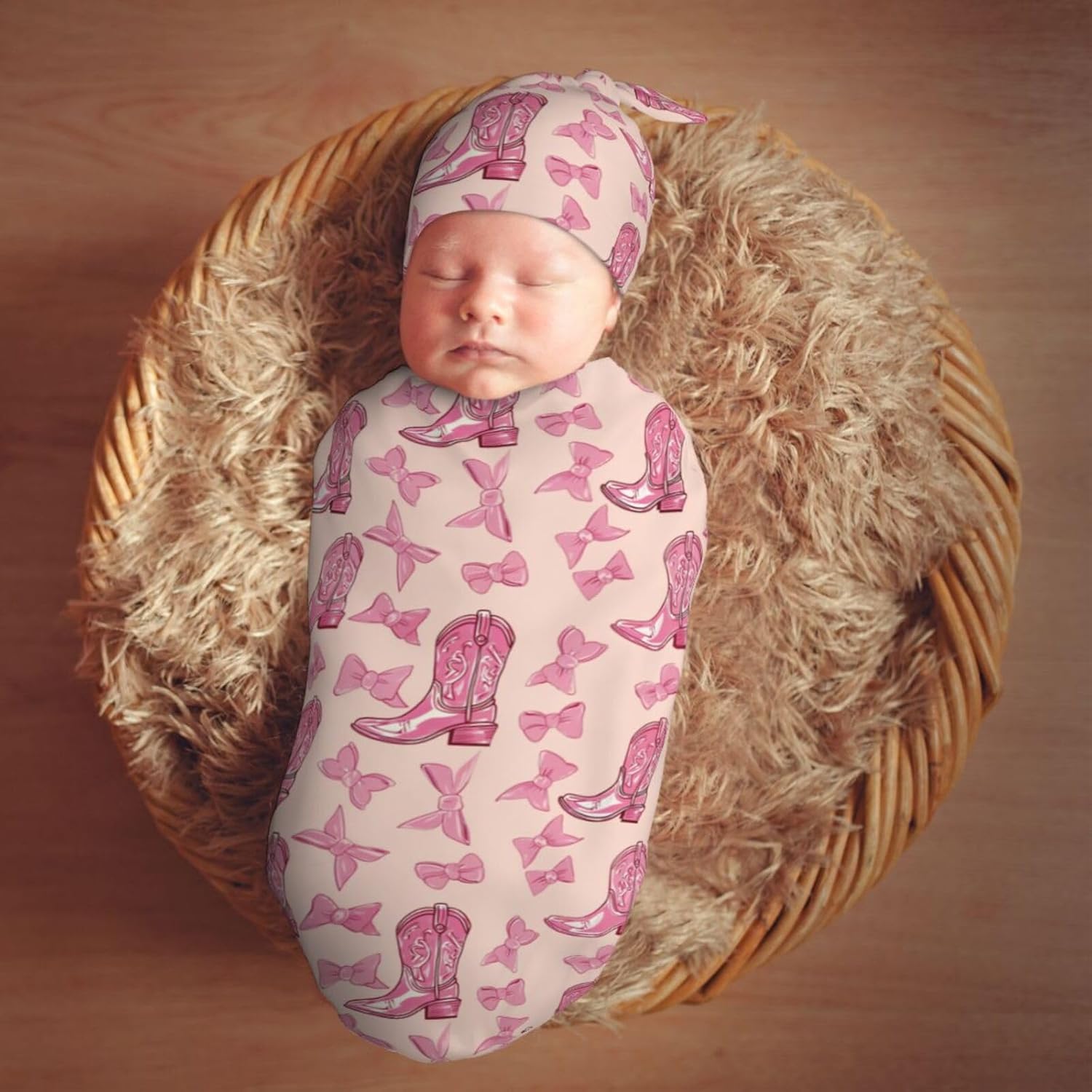 Muishi Cowgirl Boot Bows Swaddle Blanket Set