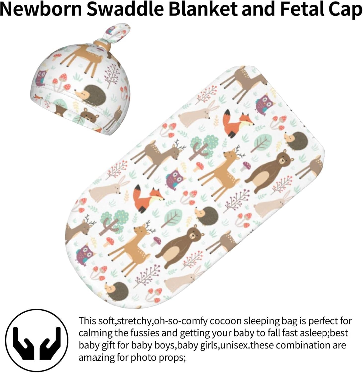Sozzjile Deer Swaddle Blanket with Beanie Set for Newborn