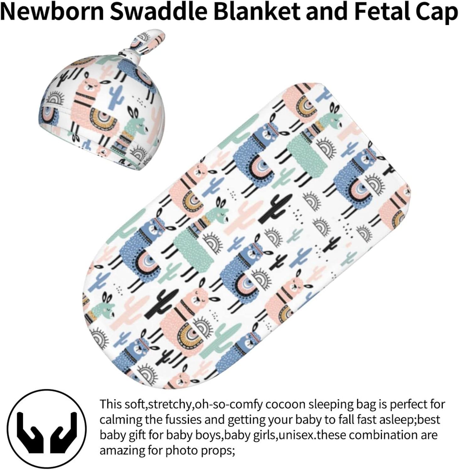 Osvbs Llama Baby Swaddle Blanket with Beanie Set