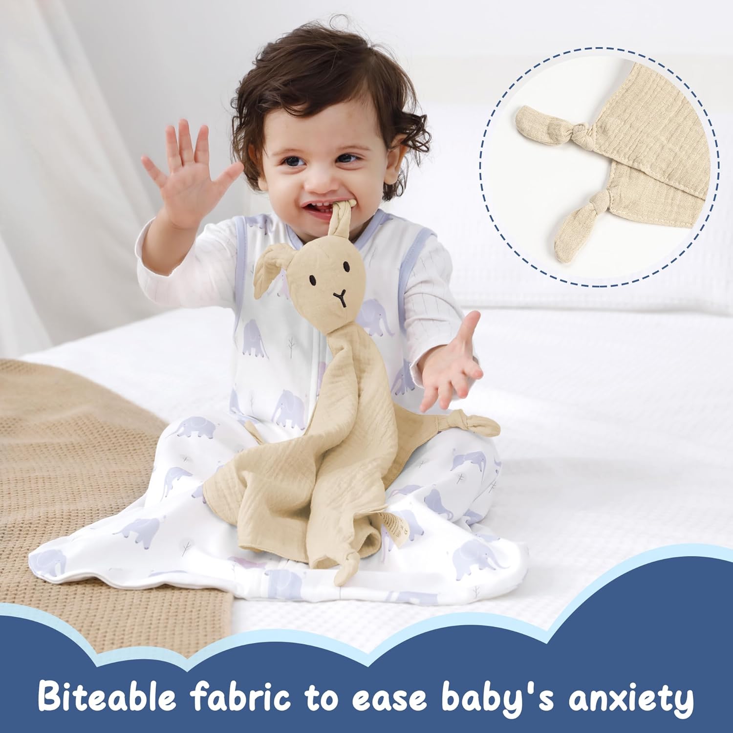 ZIGJOY Bunny Lovey Muslin Blanket for Babies Khaki