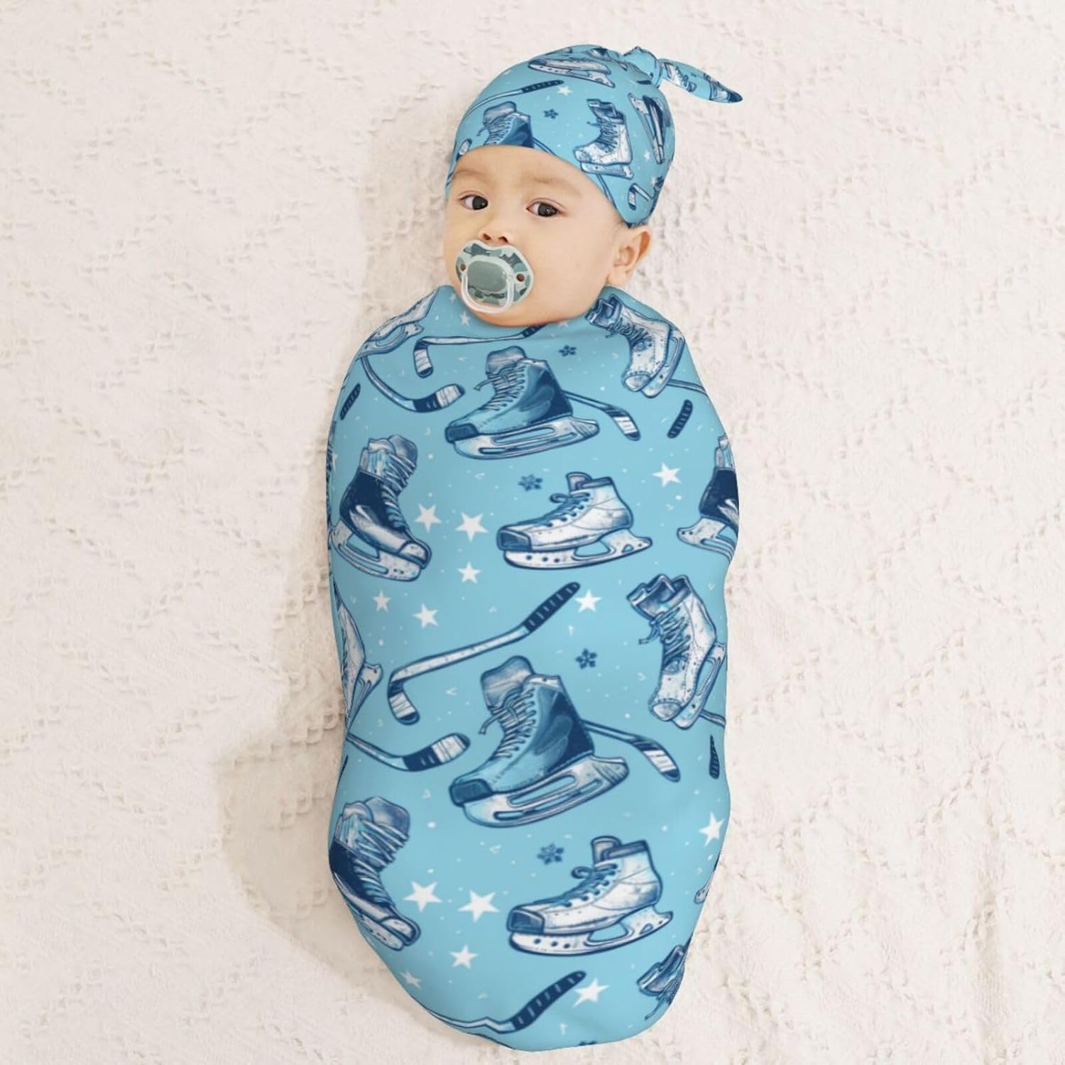 Muishi Ice Hockey Swaddle Blanket Hat Set for Newborns