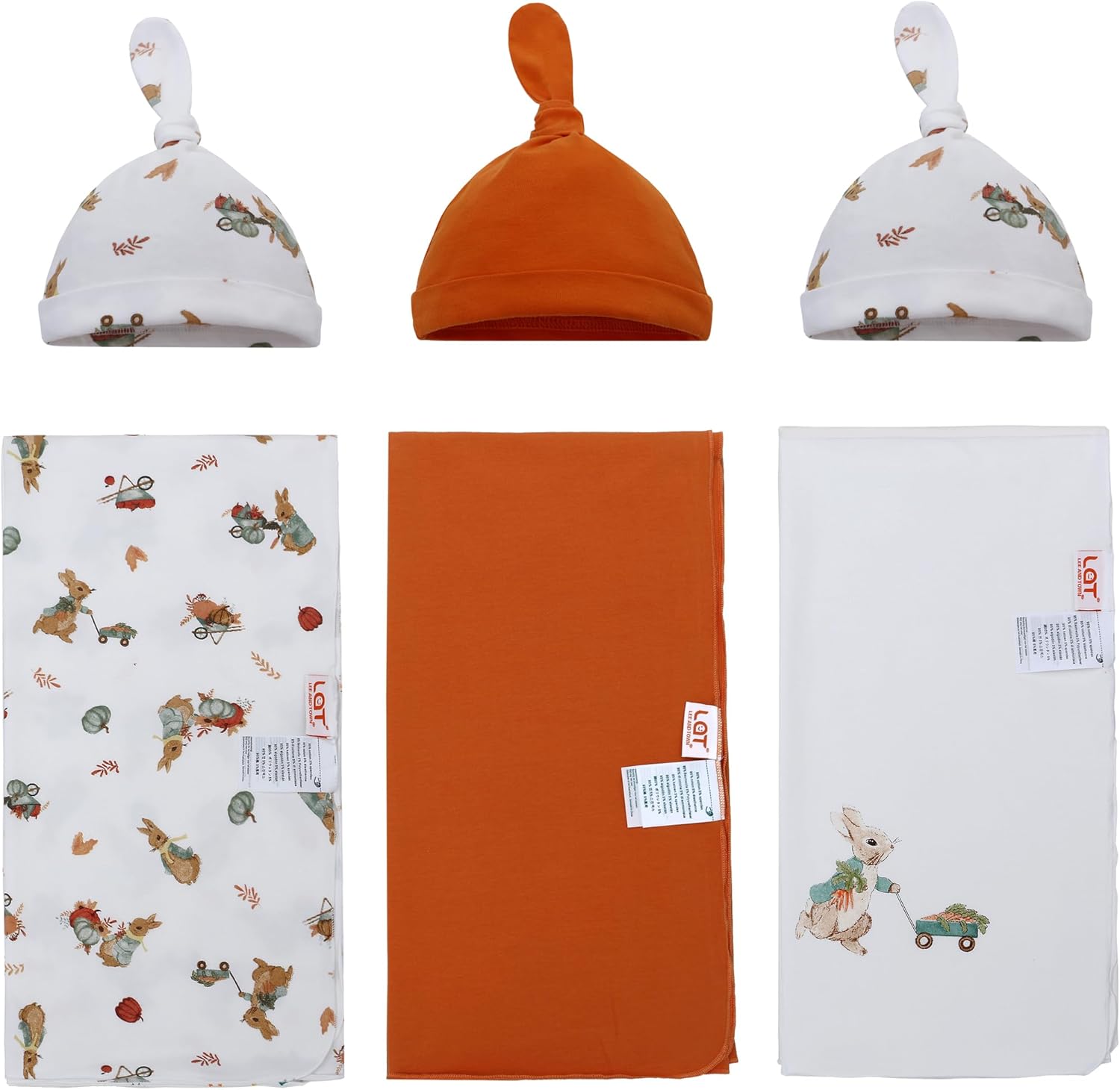 Baby Cotton Swaddle Blanket with Hat 3 Pack 0-6 Months Unisex