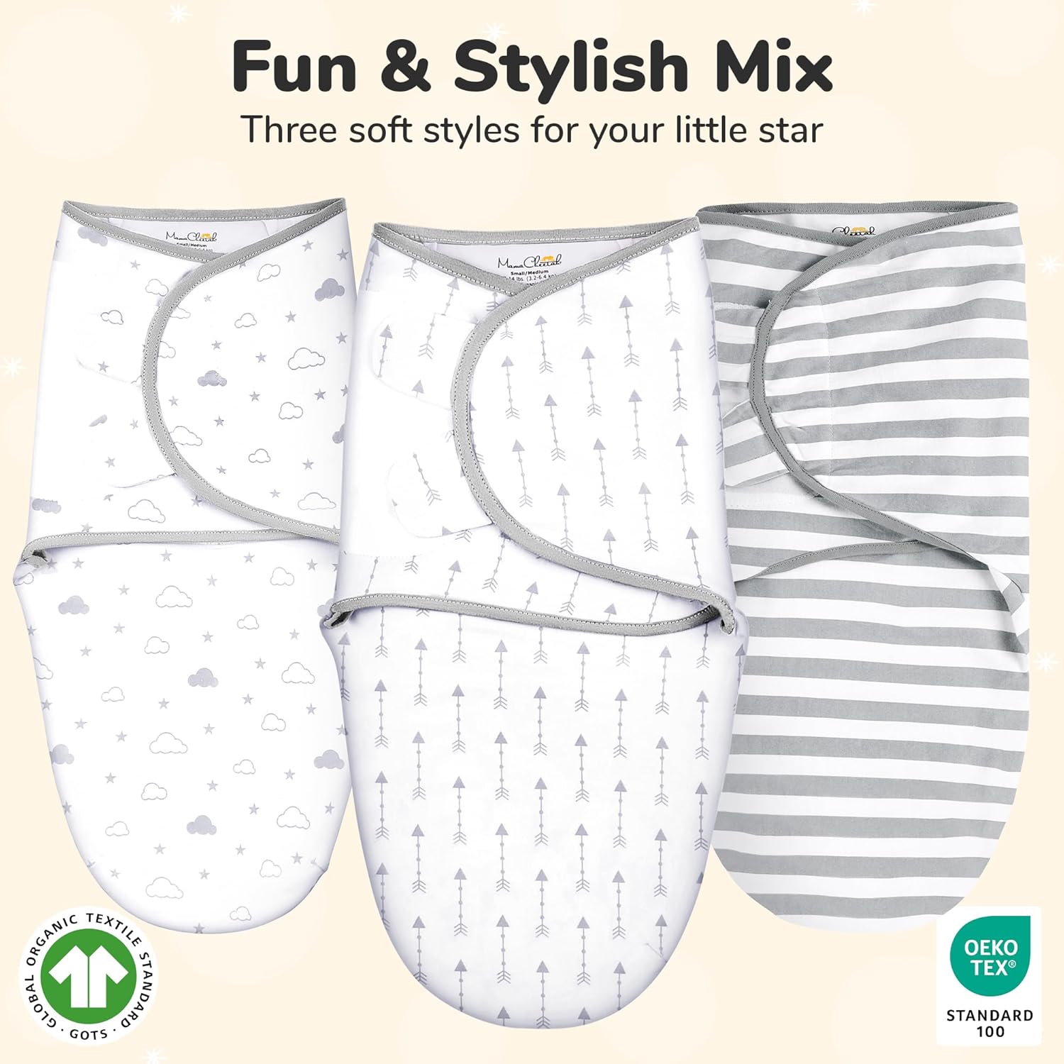 Mama Cheetah Organic Baby Swaddle Blanket 3-Pack Grey