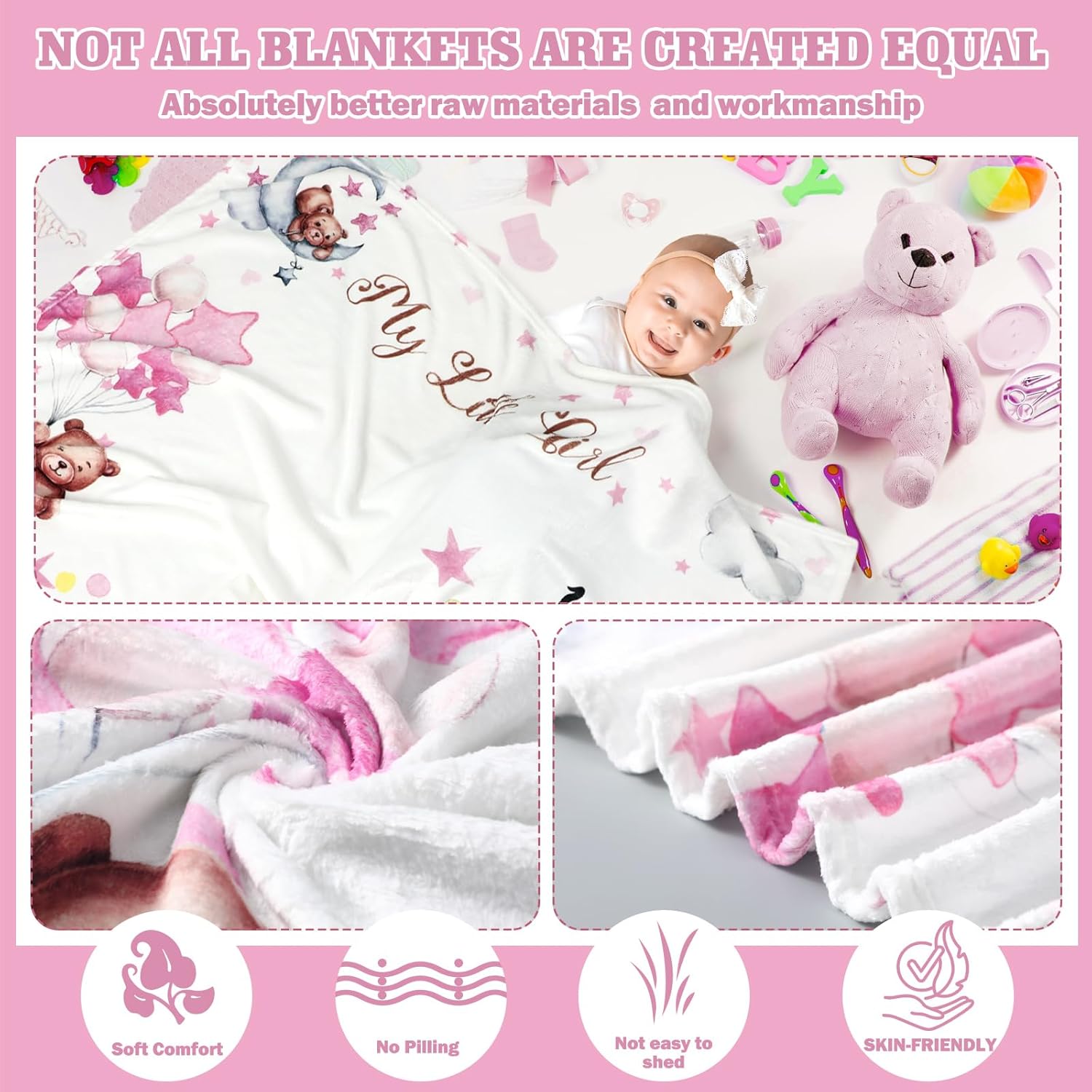 Sleeping Bear Baby Milestone Blanket with Star Frame for Boys Girls