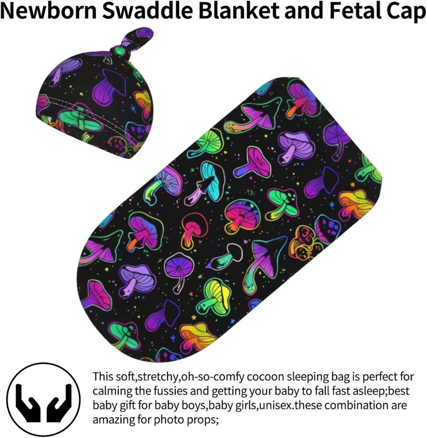 Mushroom Shape Swaddle Blanket Beanie Hat Set for Newborns