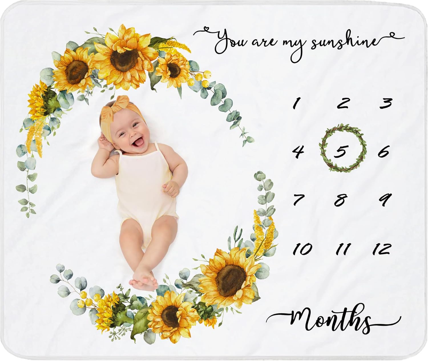 Fundich Baby Milestone Blanket with Wreath and Headband