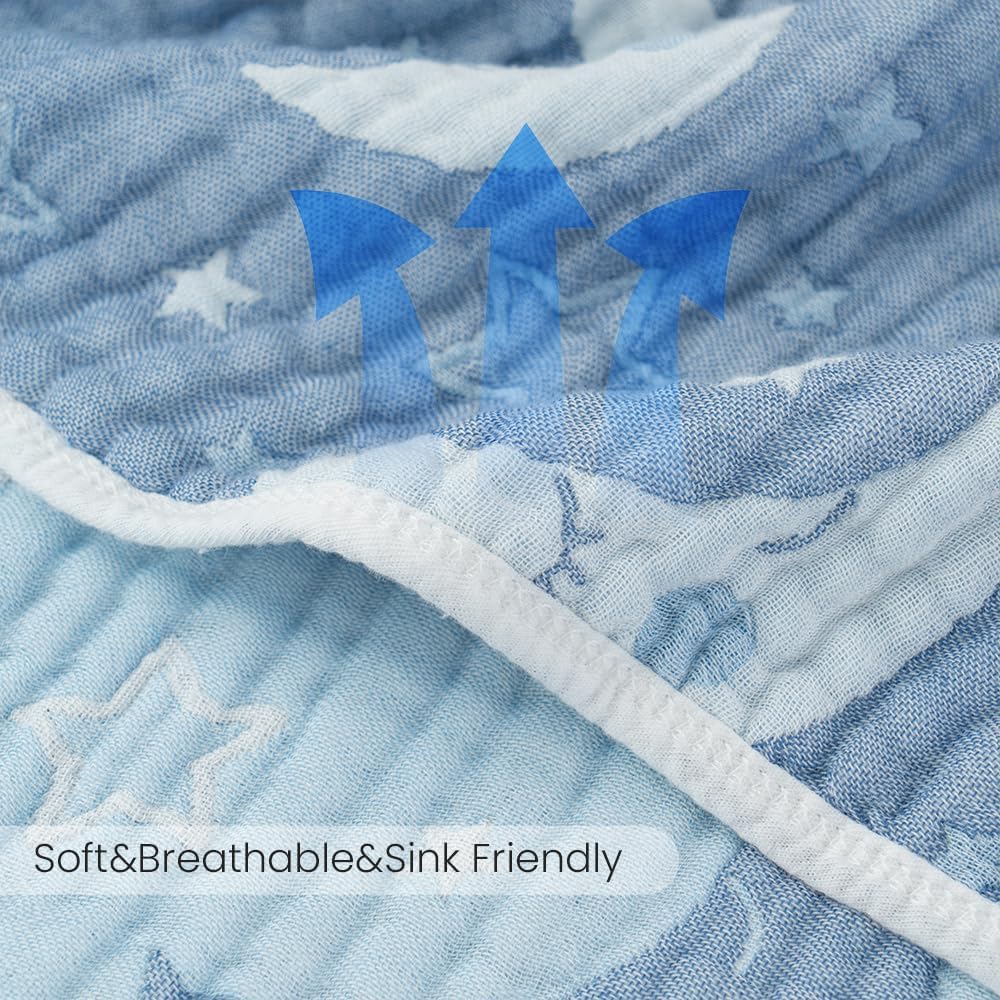 Soft 100 Cotton Muslin Baby Blanket with Moon Pattern