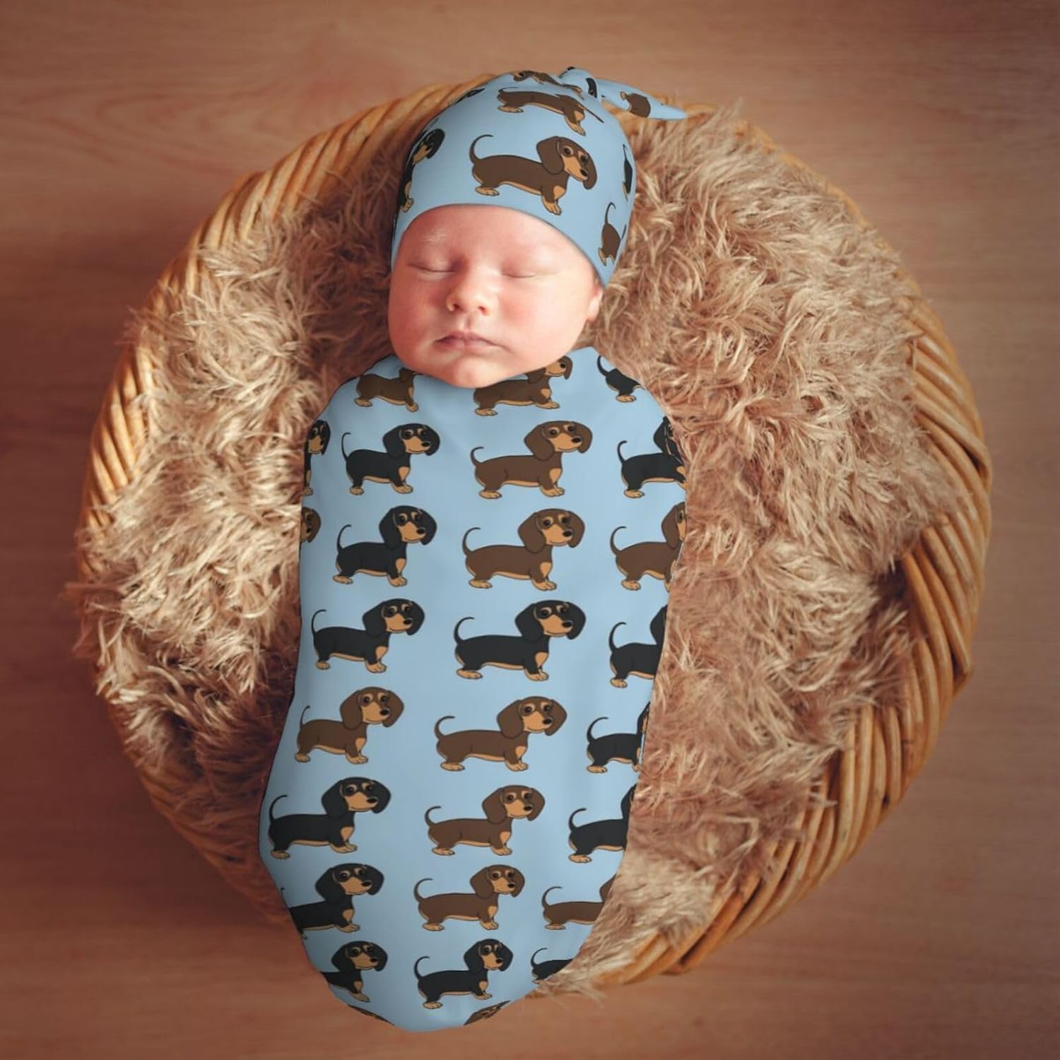 KiuLoam Dachshund Swaddle Blanket with Hat Set