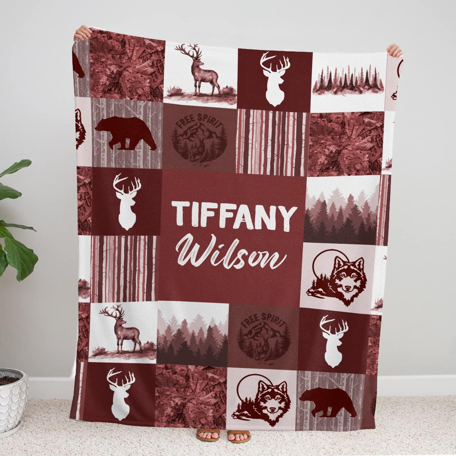 Hykuc Personalized Woodland Baby Blanket with Name 1