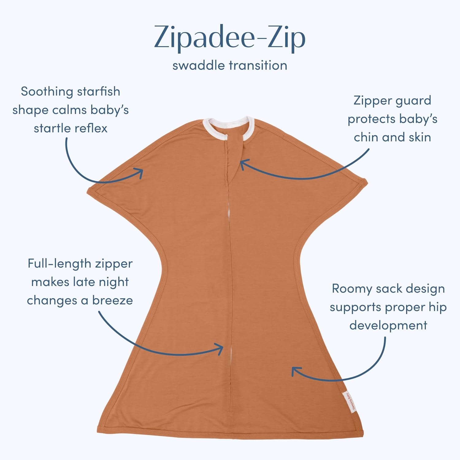 SleepingBaby Zipadee-Zip Transition Swaddle - Cozy Easy Diaper Changes Starfish Design