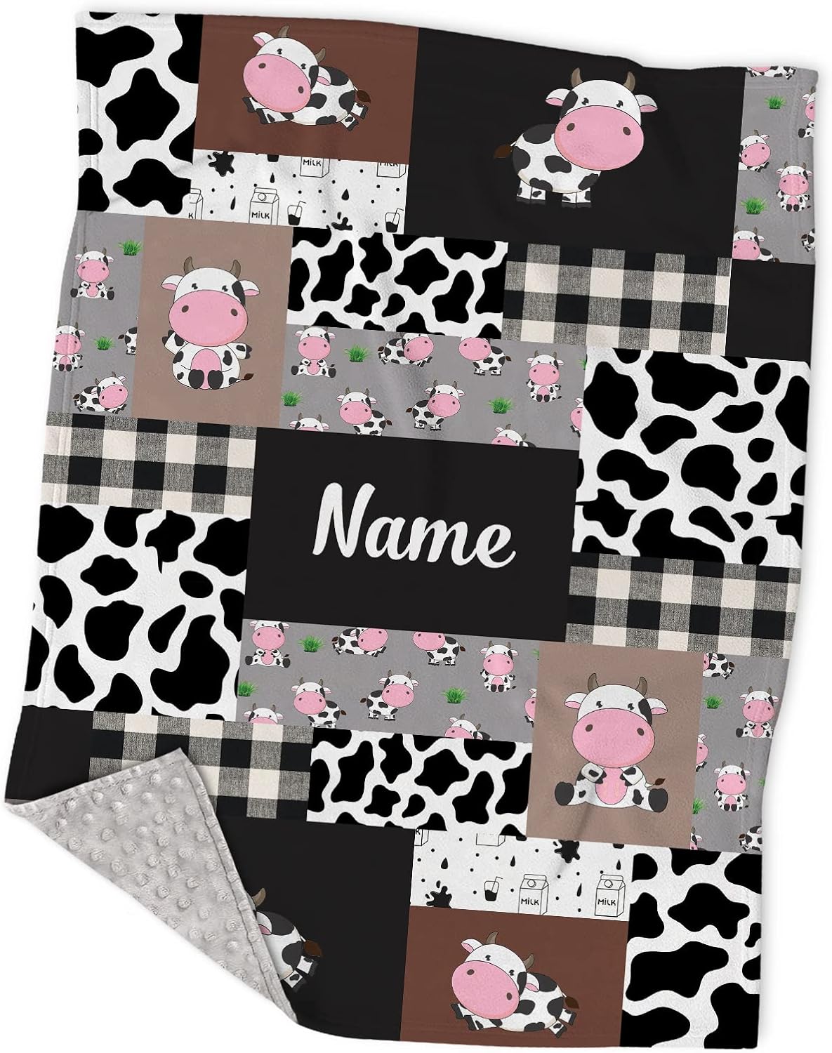 Personalized Cow Minky Baby Blanket with Name 1