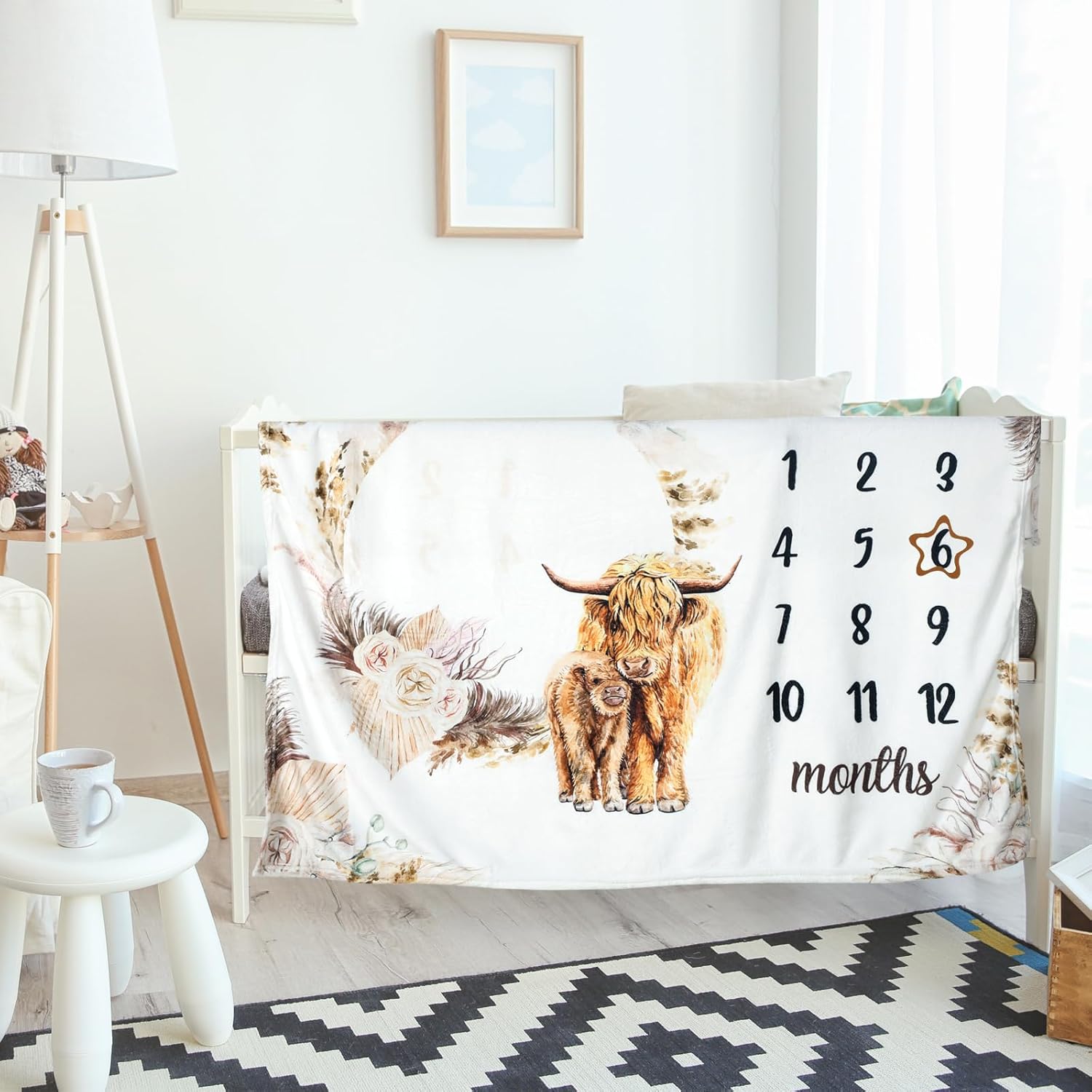 Mindsoft Boho Floral Baby Milestone Blanket