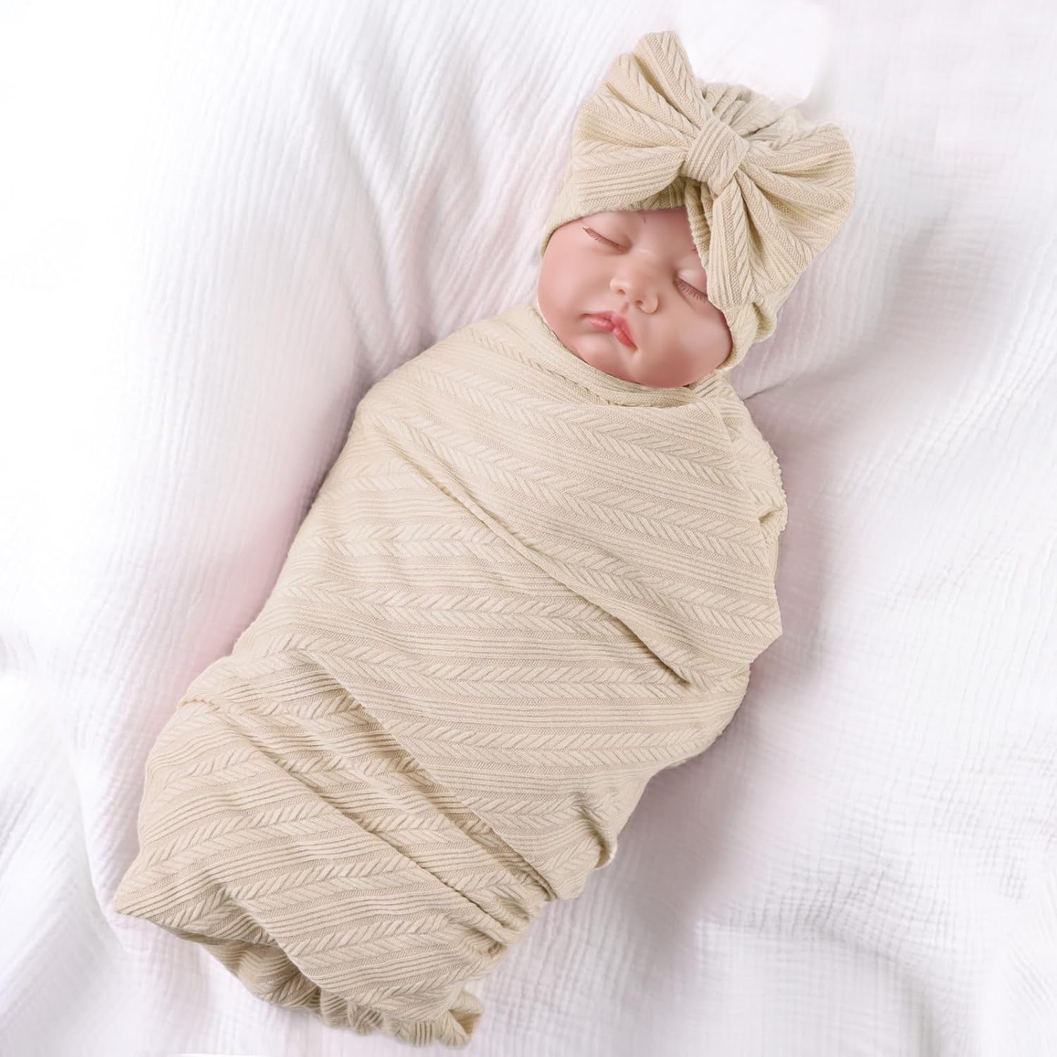OMUKY Newborn Swaddle Blanket Set with Beanie and Headband