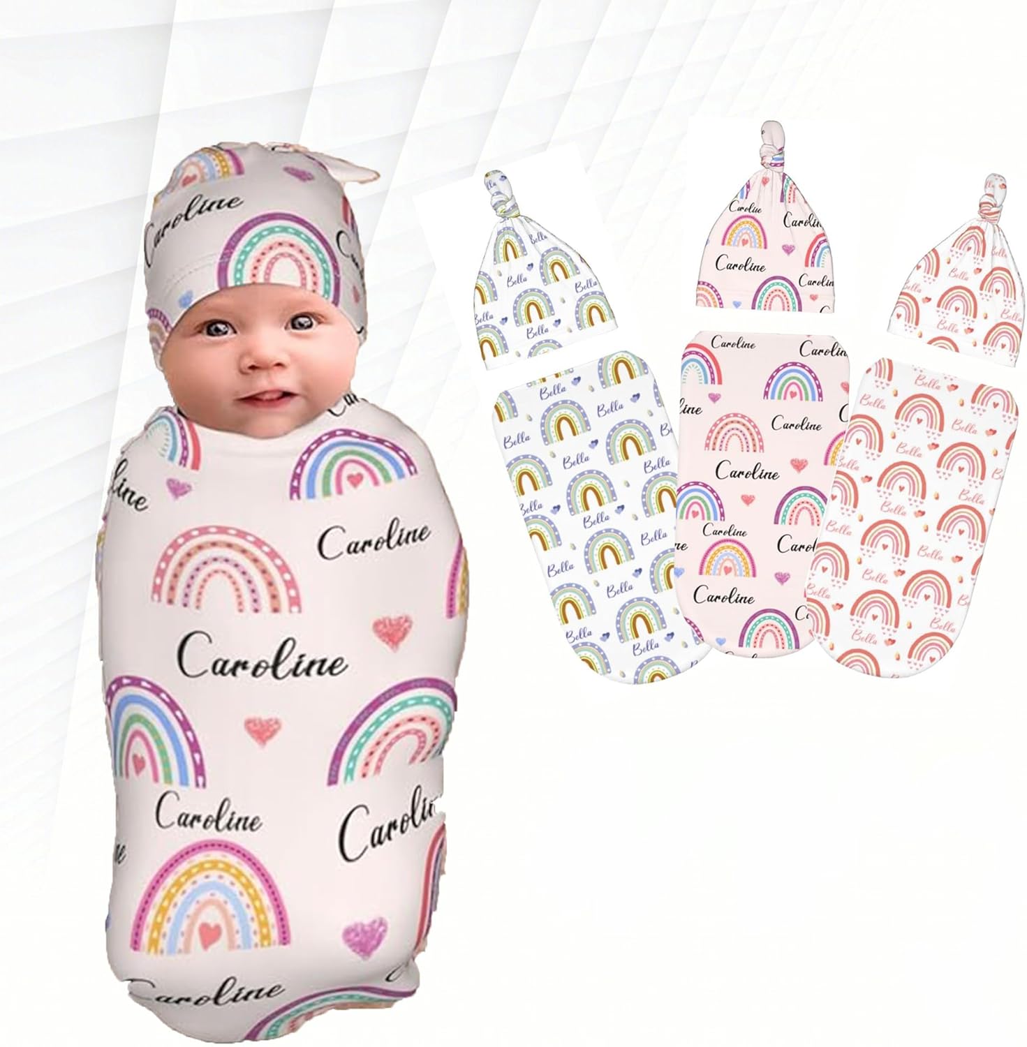 Personalized Rainbow Baby Swaddle Set with Name