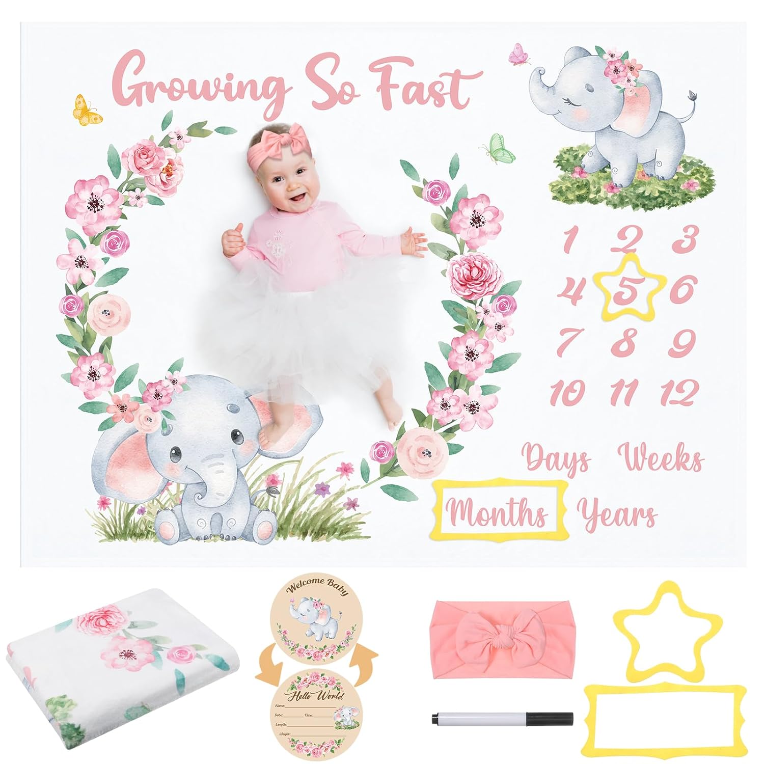 Auidy_6TXD Baby Milestone Blanket with Signs