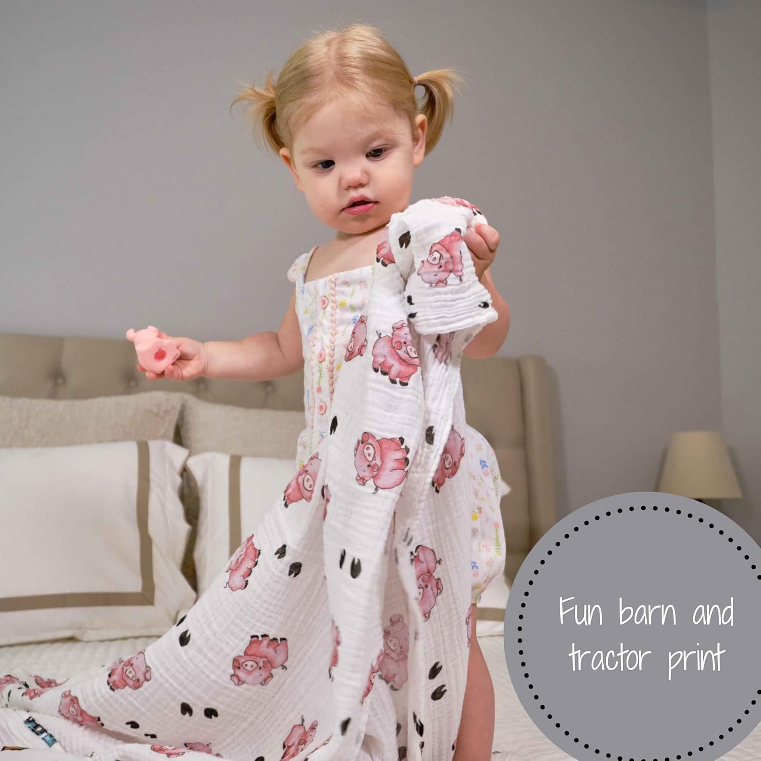 LollyBanks Farm Print Swaddle Blankets 47x47 Inches 3-Pack