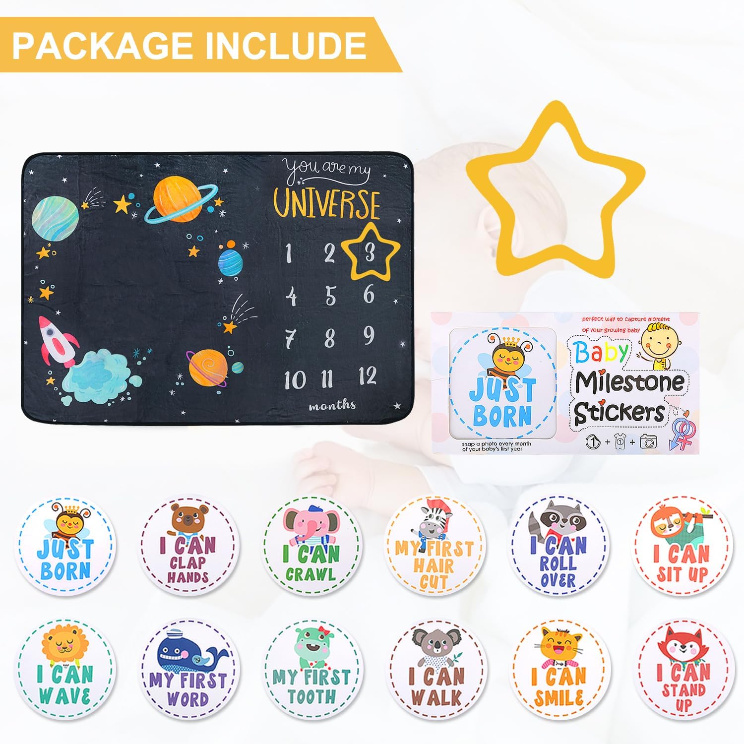 ComboJoy Baby Milestone Blanket with Stickers