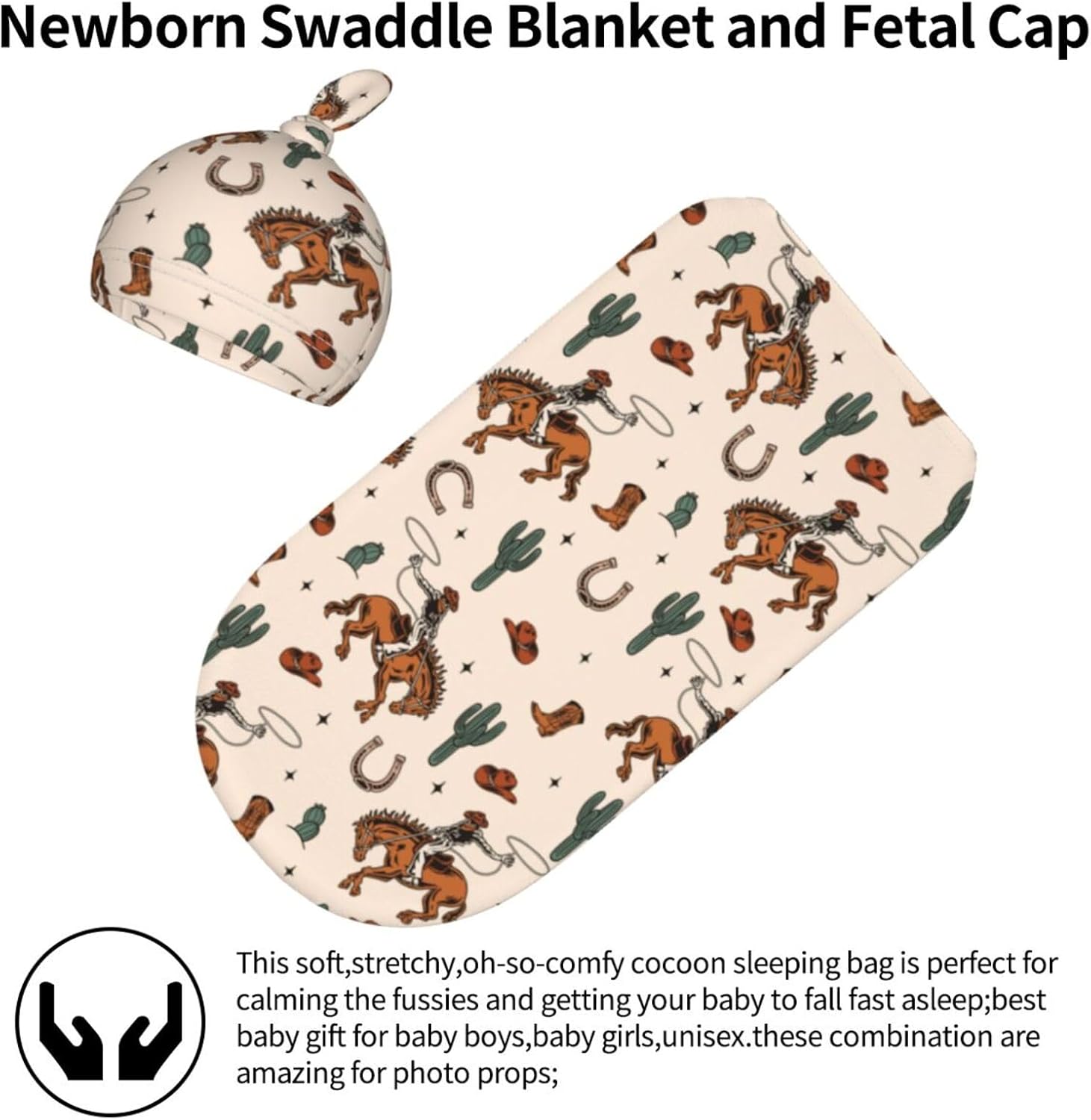 Sozzjile Western Baby Swaddle Blanket with Beanie Set