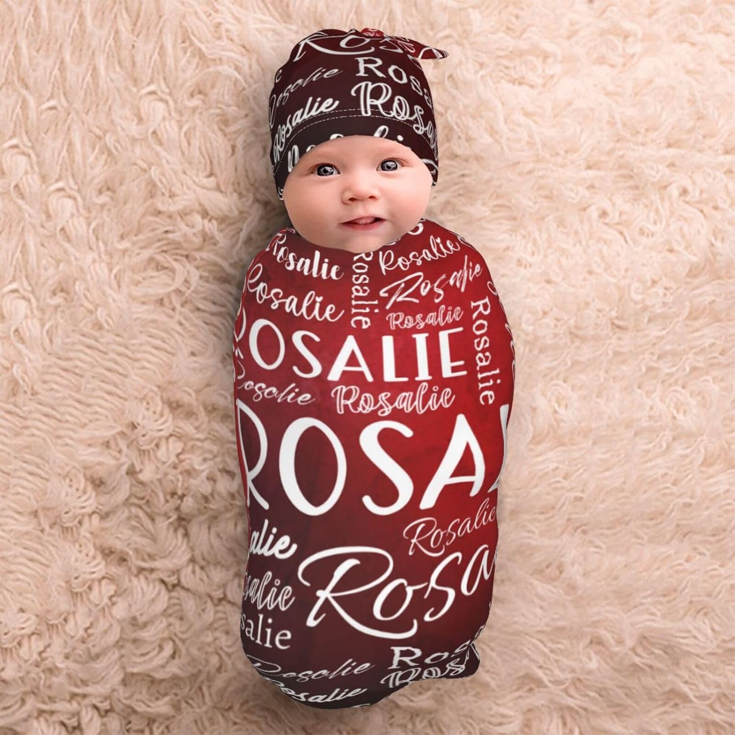 Personalized Baby Swaddle Set With Name and Hat 1