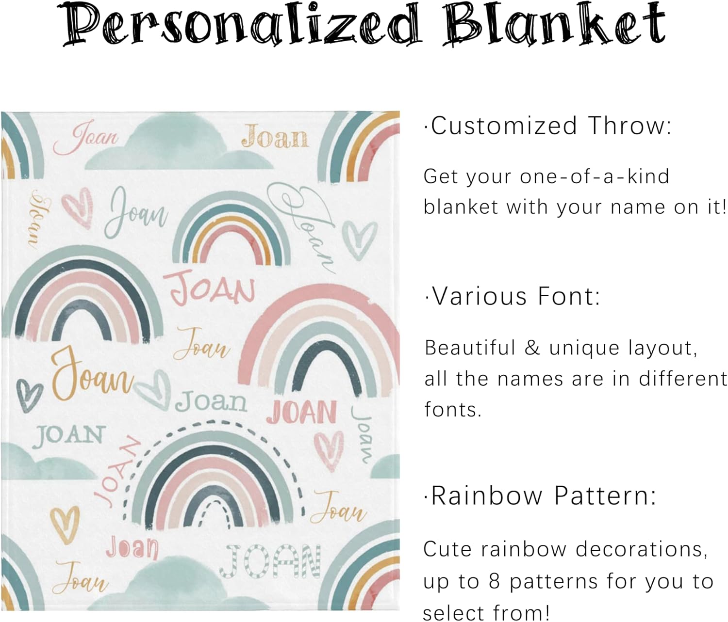 Custom Name Blanket for Baby Kids Pet Family 30x40